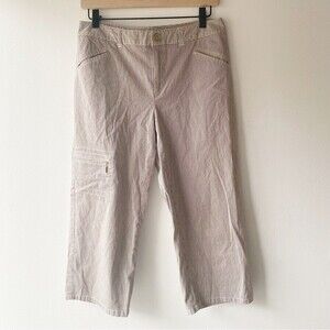 rafaella brown striped straight leg cropped pant